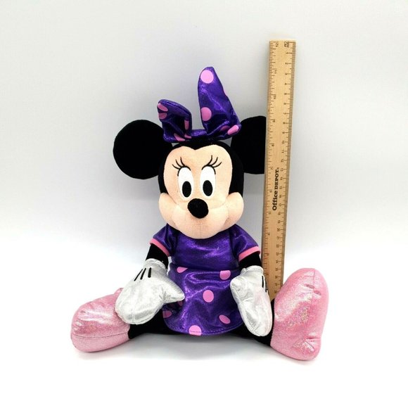 Disney Ty Sparkle Minnie Mouse Purple Dress Pink Polka Dot Collectable 16" Clean - Picture 8 of 12